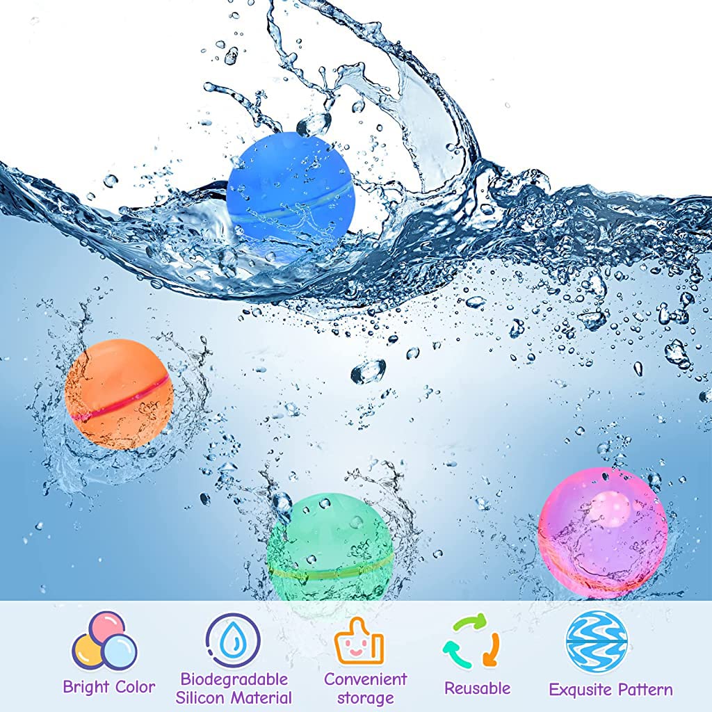 PATPAT Water Balloons for Kids,4Pcs Refillable Splashing Water Toys for Kids Bath Swimming Pool Beach Game Balls Toy, Self Sealing & Refillable Silicone Water Balloons for Outdoor Summer Activities PATPAT Water Balloons for Kids,4Pcs Refillable Splashing Water Toys for Kids Bath Swimming Pool Beach Game Balls Toy, Self Sealing & Refillable Silicone Water Balloons for Outdoor Summer Activities